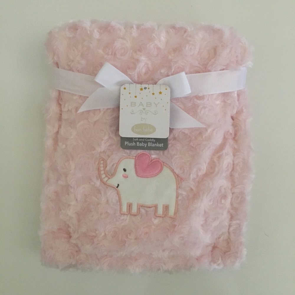 NEW Le Top Bebe Pink Rosette Baby Blanket Reversible Soft Cozy Elephant Theme